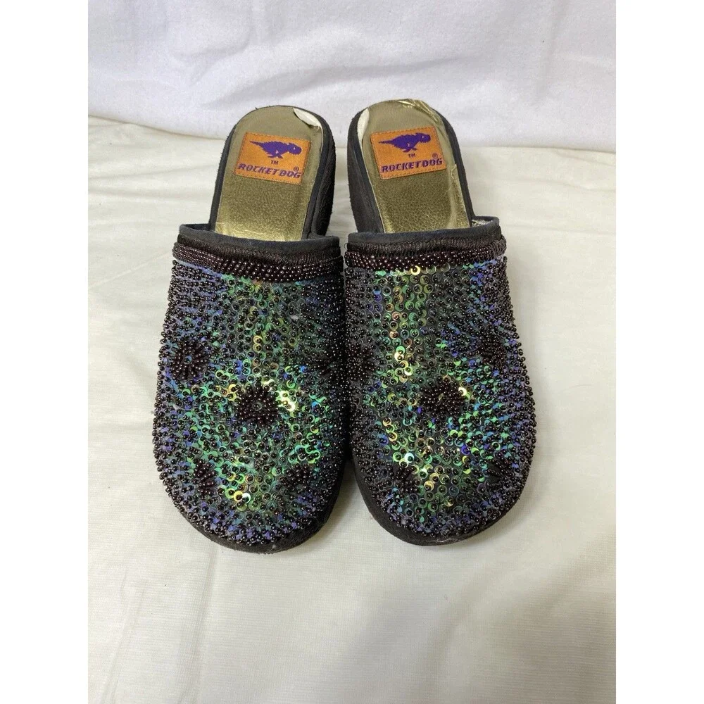 Rocket dog Women's Brown Iridescent Sequined Beaded Platform High Heels Size 9M